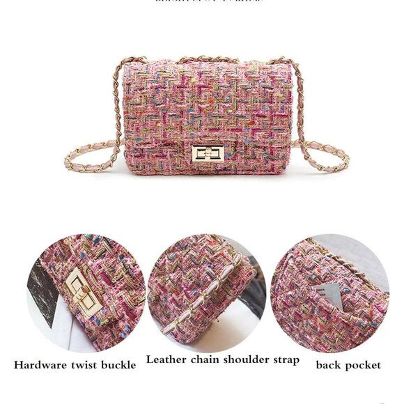 Crossbody Shoulder Bag Women Tweed PU Leather Small Purse Evening Satchel - Picture 3 of 6